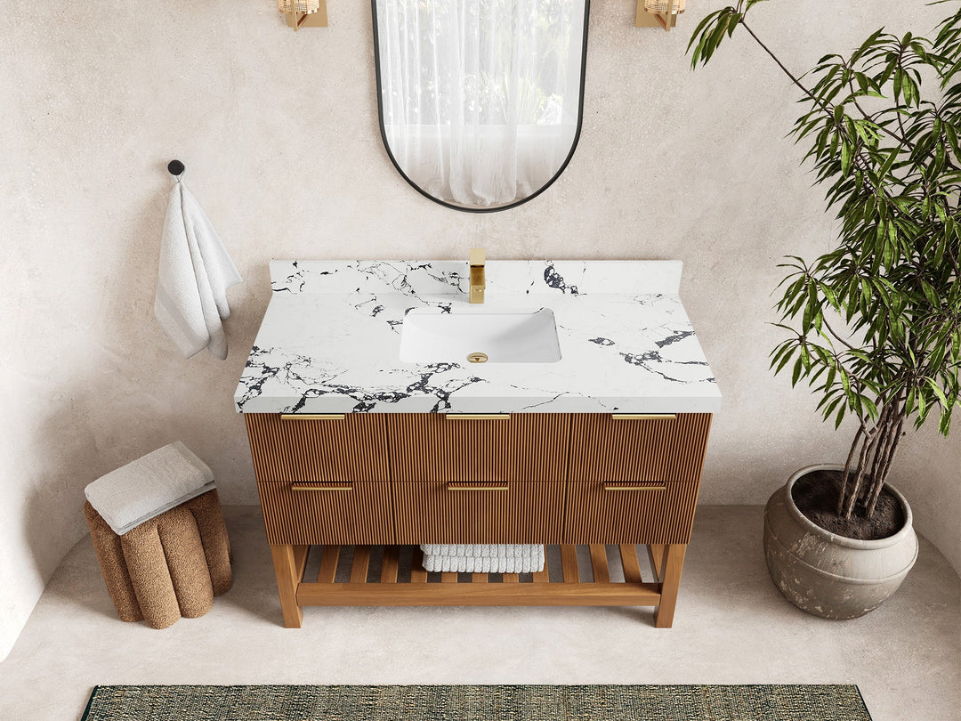 Catalina Teak 48 in W x 22 in D Free Standing Reeded Single Sink Bathroom Vanity - Willow Bath and Vanity