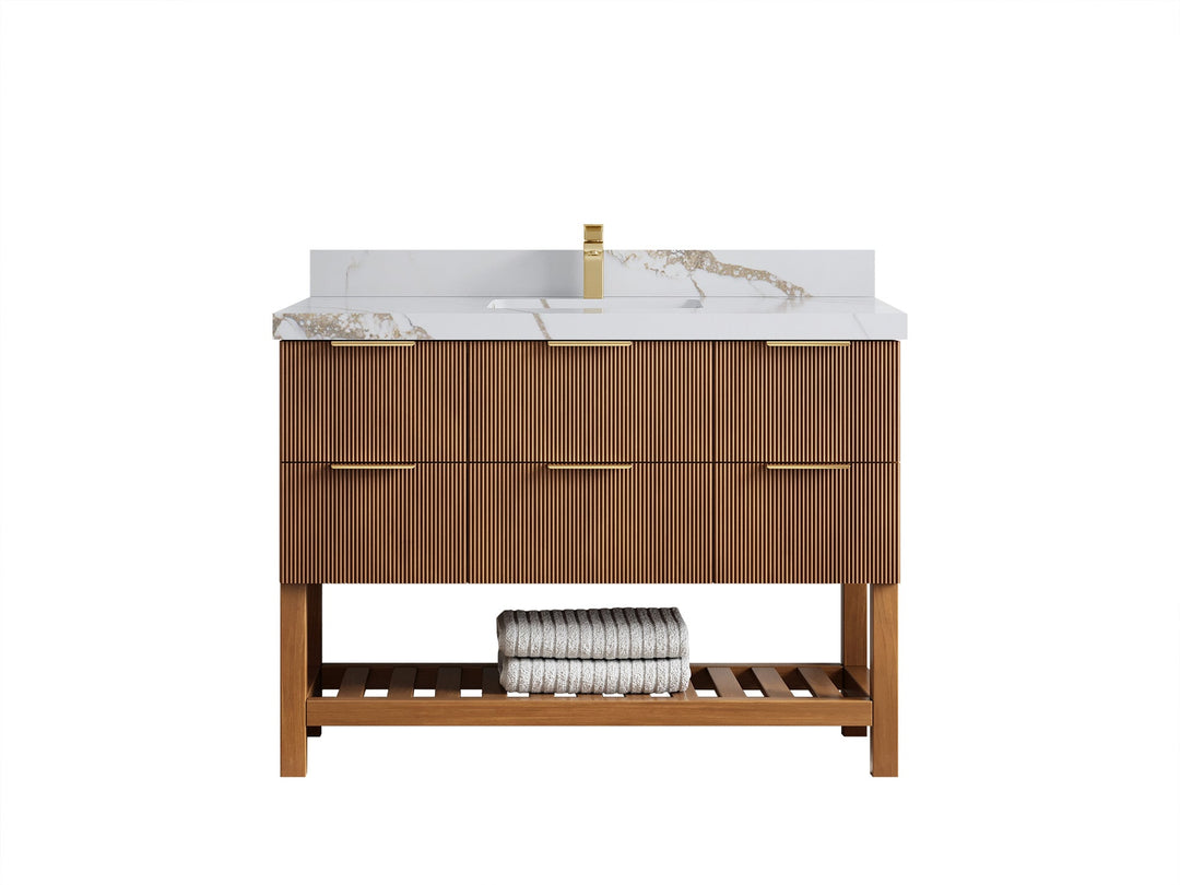 Catalina Teak 48 in W x 22 in D Free Standing Reeded Single Sink Bathroom Vanity - Willow Bath and Vanity