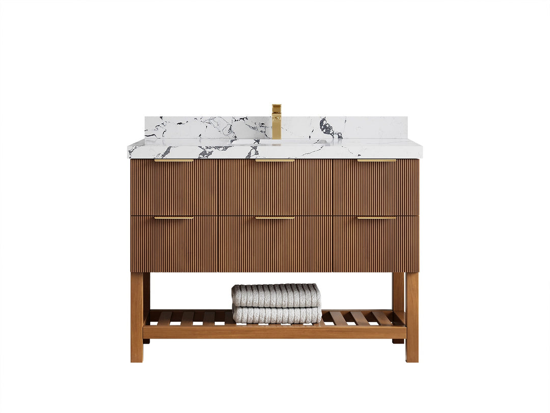 Catalina Teak 48 in W x 22 in D Free Standing Reeded Single Sink Bathroom Vanity - Willow Bath and Vanity