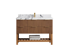 Catalina Teak 48 in W x 22 in D Free Standing Reeded Single Sink Bathroom Vanity - photo 34