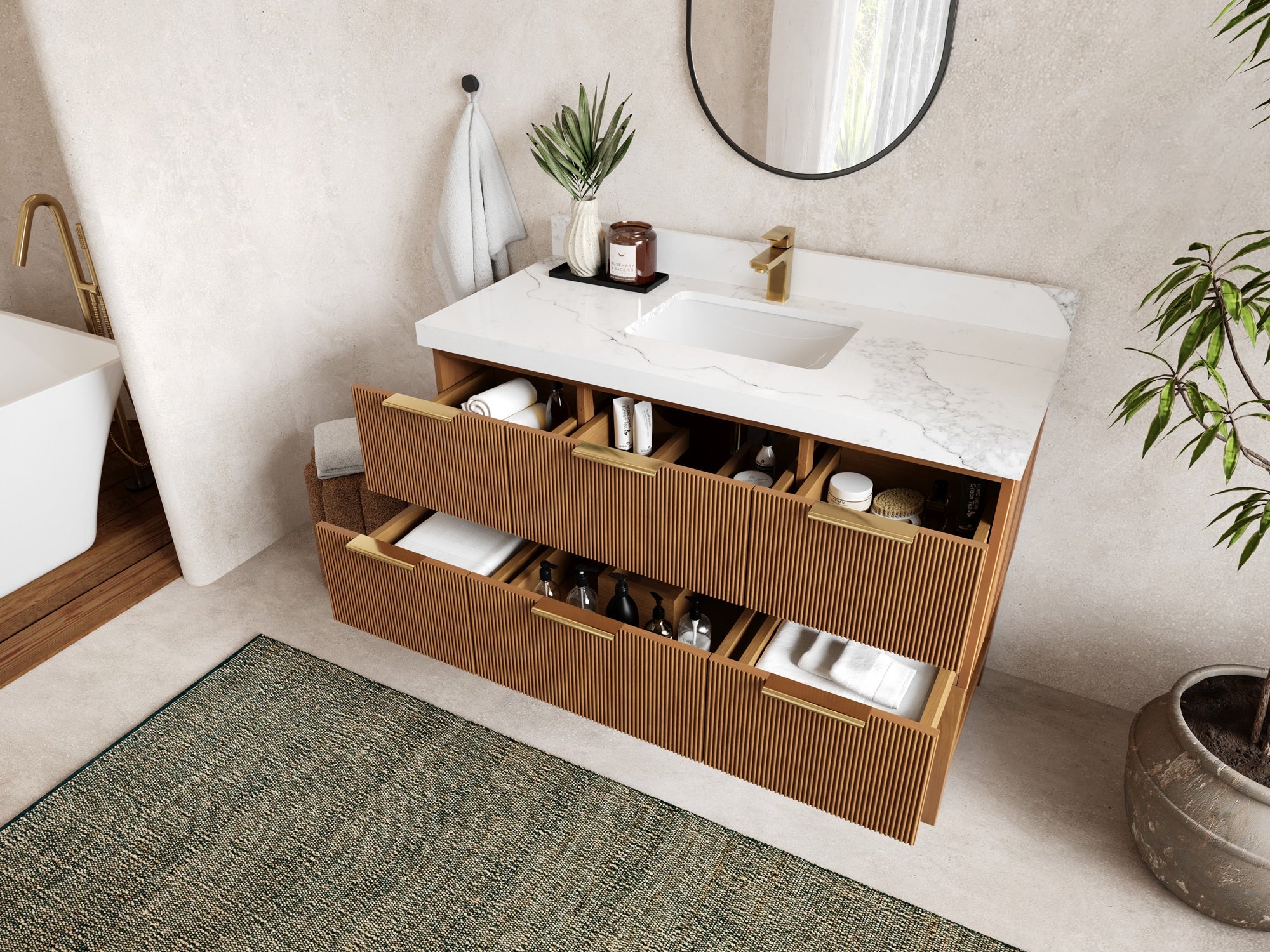 Catalina Teak 48 in W x 22 in D Free Standing Reeded Single Sink Bathroom Vanity - Willow Bath and Vanity