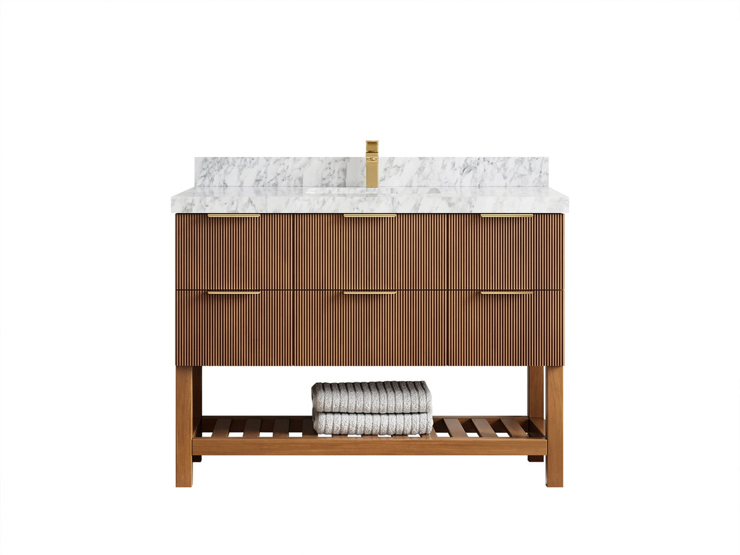 Catalina Teak 48 in W x 22 in D Free Standing Reeded Single Sink Bathroom Vanity - Willow Bath and Vanity