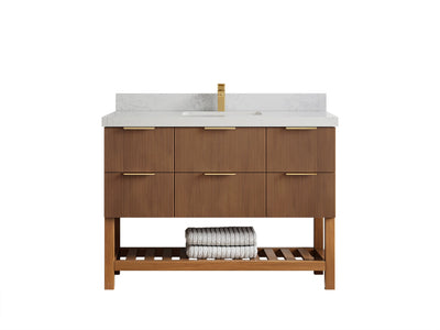 Catalina Teak 48 in W x 22 in D Free Standing Reeded Single Sink Bathroom Vanity - Willow Bath and Vanity