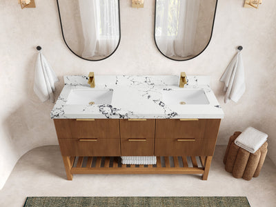 Catalina Teak 60 in W x 22 in D Free Standing Reeded Double Sink Bathroom Vanity - Willow Bath and Vanity