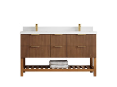 Catalina Teak 60 in W x 22 in D Free Standing Reeded Double Sink Bathroom Vanity - photo 38