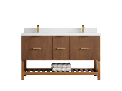 Catalina Teak 60 in W x 22 in D Free Standing Reeded Double Sink Bathroom Vanity - Willow Bath and Vanity