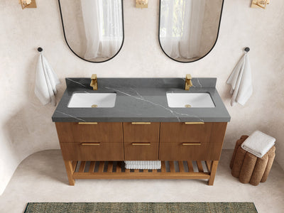 Catalina Teak 60 in W x 22 in D Free Standing Reeded Double Sink Bathroom Vanity - Willow Bath and Vanity
