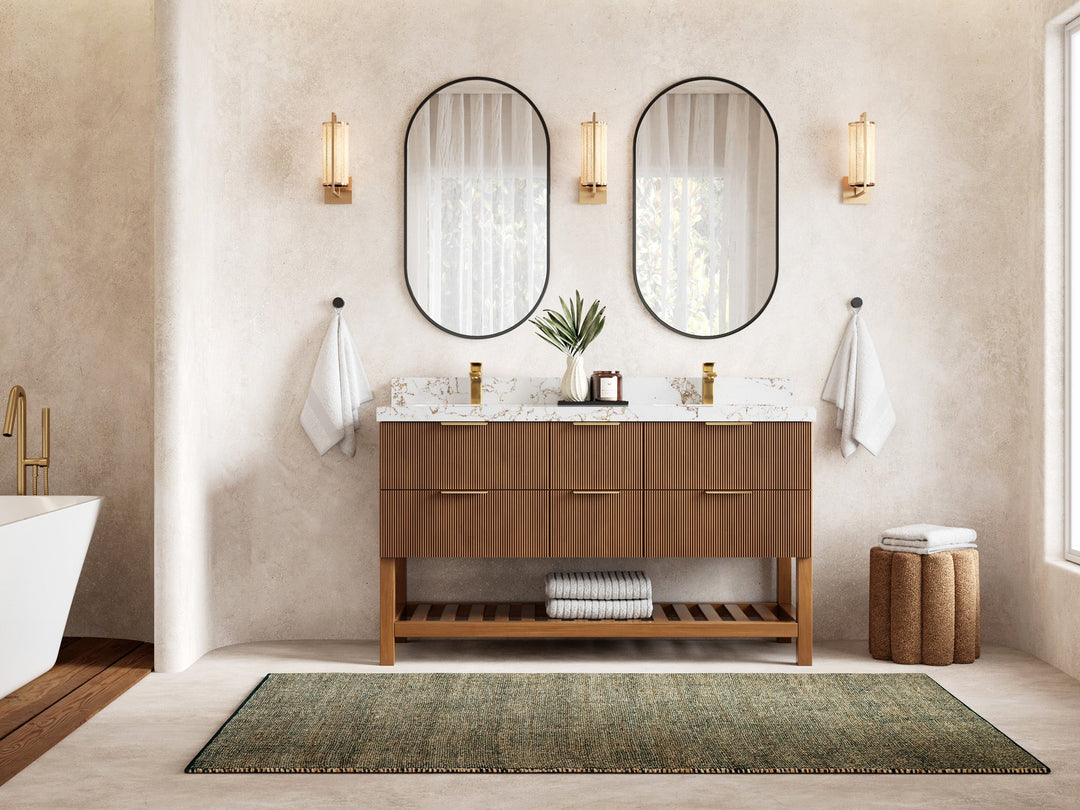 Catalina Teak 60 in W x 22 in D Free Standing Reeded Double Sink Bathroom Vanity - Willow Bath and Vanity