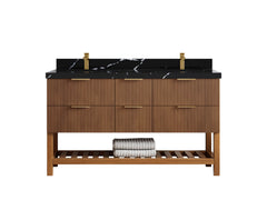 Catalina Teak 60 in W x 22 in D Free Standing Reeded Double Sink Bathroom Vanity - photo 8