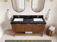 Catalina Teak 60 in W x 22 in D Free Standing Reeded Double Sink Bathroom Vanity - photo 7