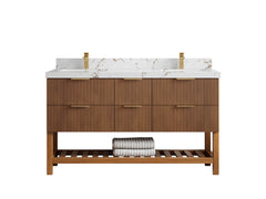 Catalina Teak 60 in W x 22 in D Free Standing Reeded Double Sink Bathroom Vanity - photo 30