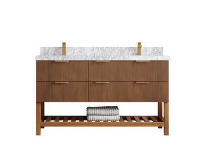 Catalina Teak 60 in W x 22 in D Free Standing Reeded Double Sink Bathroom Vanity - Willow Bath and Vanity