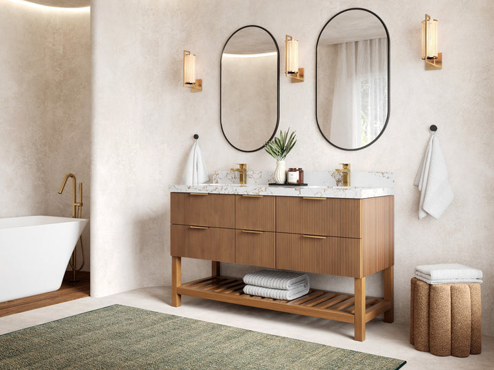 Catalina Teak 60 in W x 22 in D Free Standing Reeded Double Sink Bathroom Vanity - photo 2