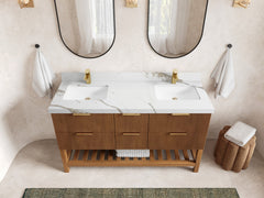 Catalina Teak 60 in W x 22 in D Free Standing Reeded Double Sink Bathroom Vanity - photo 13