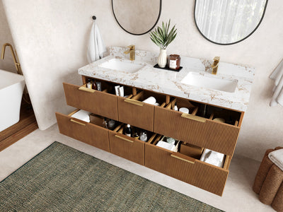 Catalina Teak 60 in W x 22 in D Free Standing Reeded Double Sink Bathroom Vanity - Willow Bath and Vanity