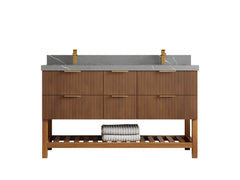 Catalina Teak 60 in W x 22 in D Free Standing Reeded Double Sink Bathroom Vanity - photo 28