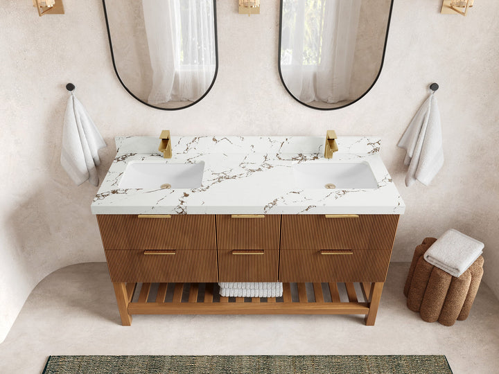 Catalina Teak 60 in W x 22 in D Free Standing Reeded Double Sink Bathroom Vanity - photo 30