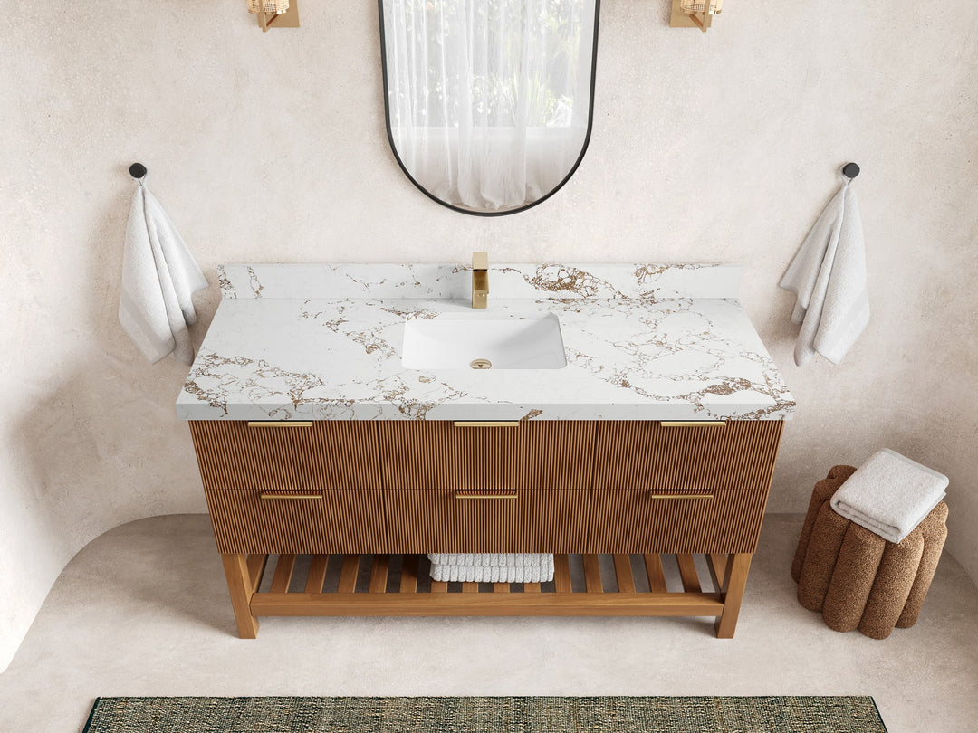 Catalina Teak 60 in W x 22 in D Free Standing Reeded Single Sink Bathroom Vanity - Willow Bath and Vanity