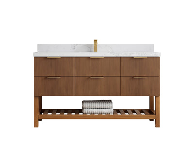 Catalina Teak 60 in W x 22 in D Free Standing Reeded Single Sink Bathroom Vanity - Willow Bath and Vanity