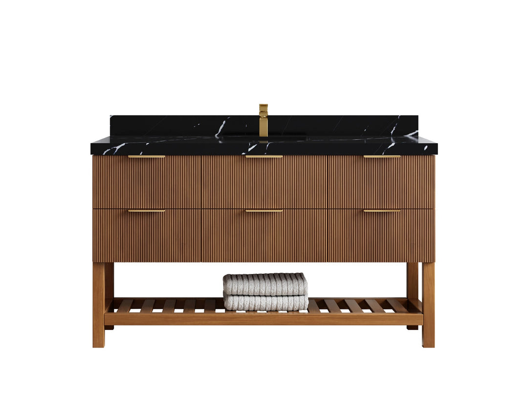 Catalina Teak 60 in W x 22 in D Free Standing Reeded Single Sink Bathroom Vanity - Willow Bath and Vanity