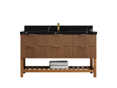 Catalina Teak 60 in W x 22 in D Free Standing Reeded Single Sink Bathroom Vanity - Willow Bath and Vanity