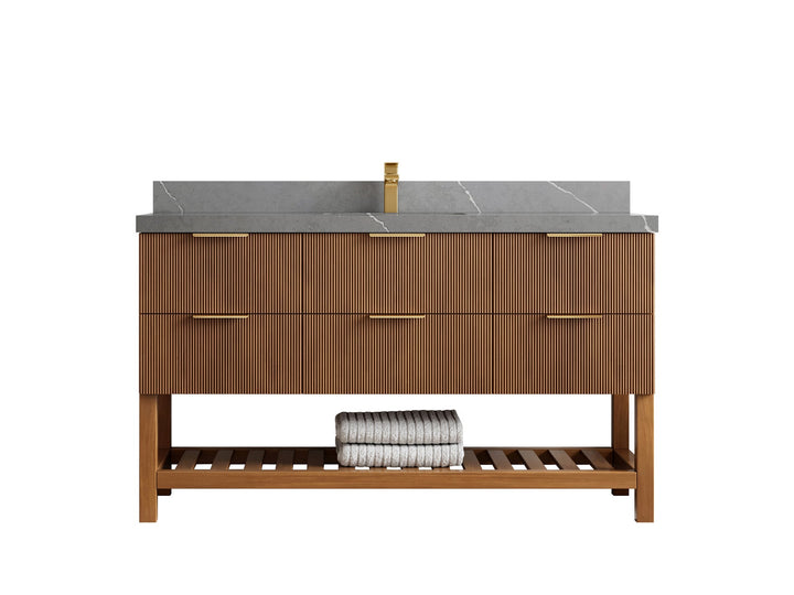 Catalina Teak 60 in W x 22 in D Free Standing Reeded Single Sink Bathroom Vanity - photo 35