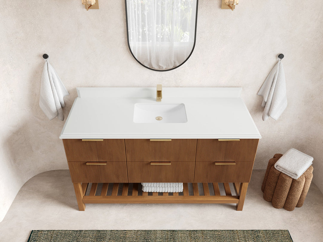 Catalina Teak 60 in W x 22 in D Free Standing Reeded Single Sink Bathroom Vanity - Willow Bath and Vanity