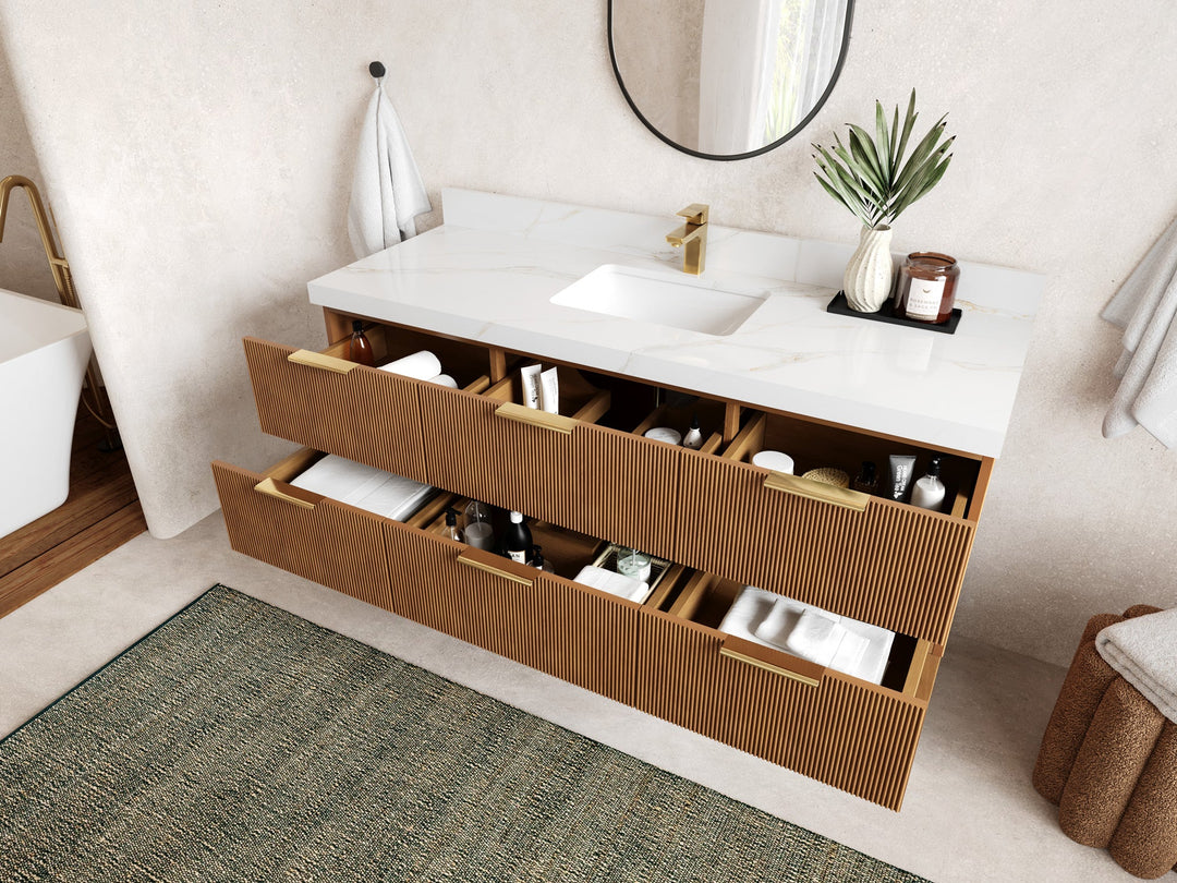 Catalina Teak 60 in W x 22 in D Free Standing Reeded Single Sink Bathroom Vanity - Willow Bath and Vanity