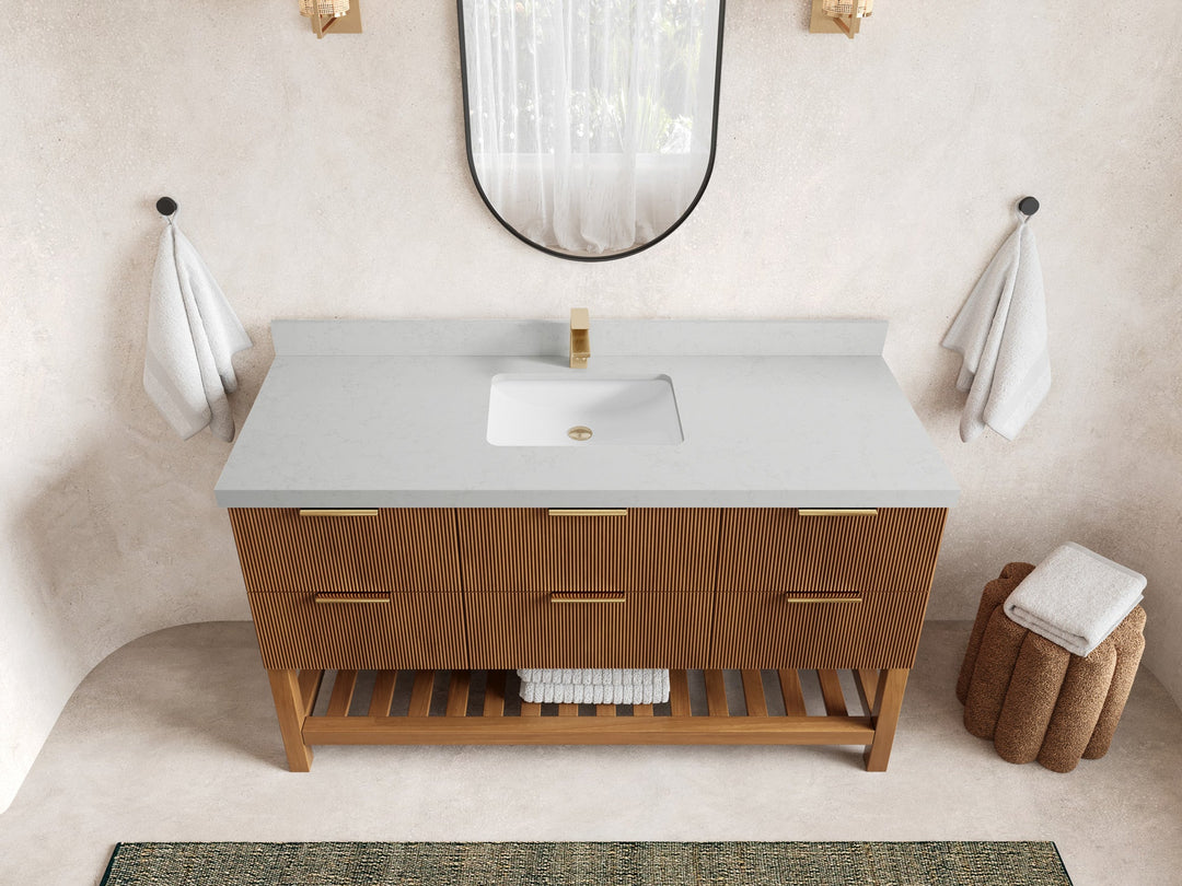 Catalina Teak 60 in W x 22 in D Free Standing Reeded Single Sink Bathroom Vanity - Willow Bath and Vanity