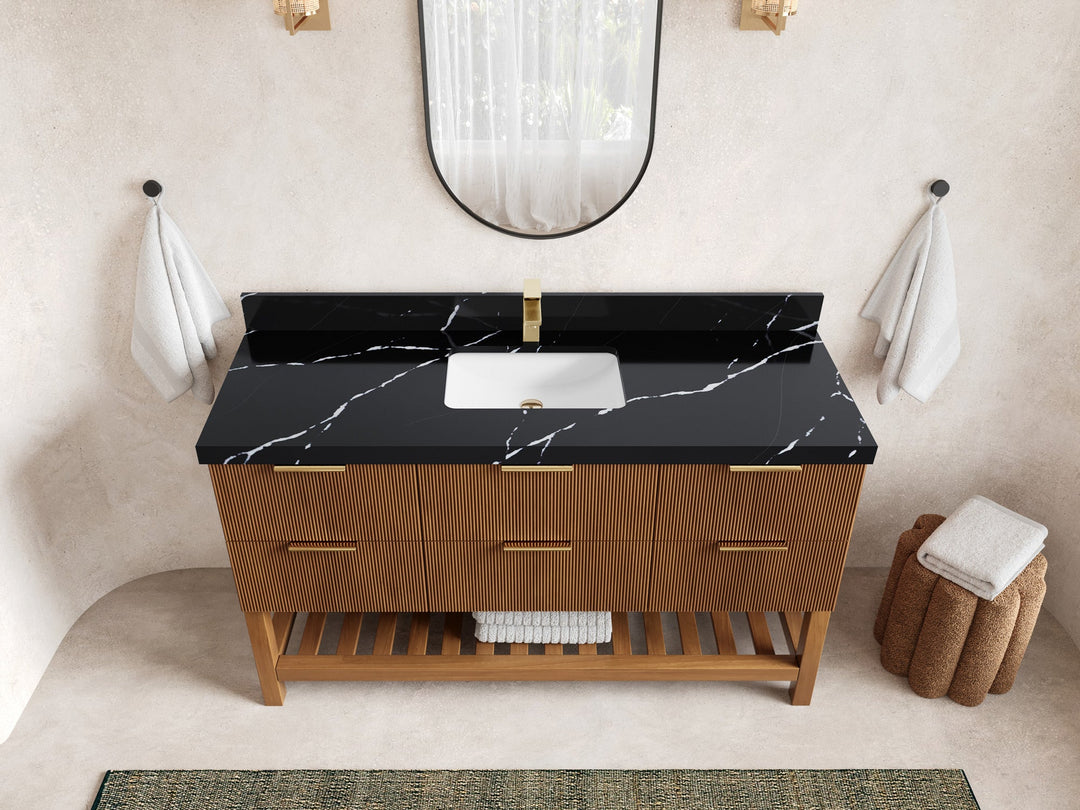 Catalina Teak 60 in W x 22 in D Free Standing Reeded Single Sink Bathroom Vanity - Willow Bath and Vanity