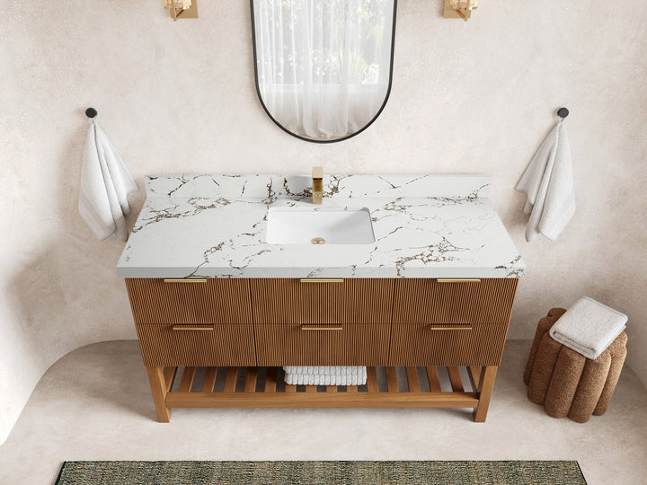 Catalina Teak 60 in W x 22 in D Free Standing Reeded Single Sink Bathroom Vanity - photo 36