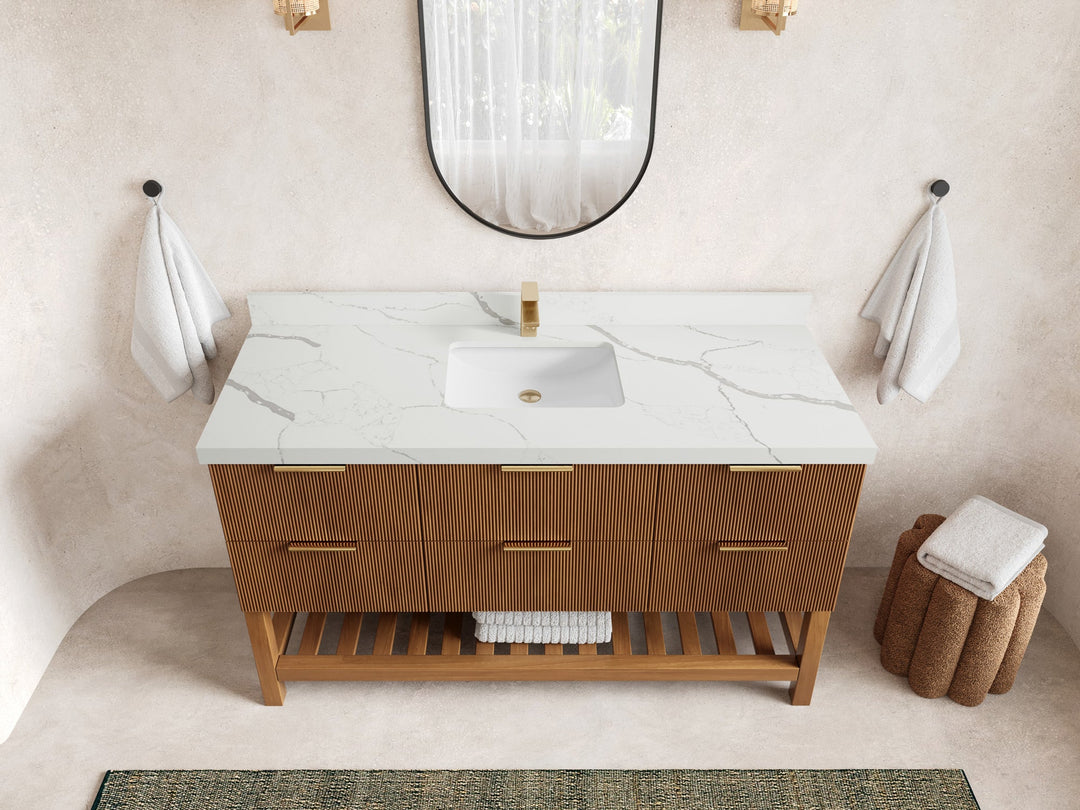 Catalina Teak 60 in W x 22 in D Free Standing Reeded Single Sink Bathroom Vanity - Willow Bath and Vanity