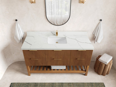 Catalina Teak 60 in W x 22 in D Free Standing Reeded Single Sink Bathroom Vanity - Willow Bath and Vanity