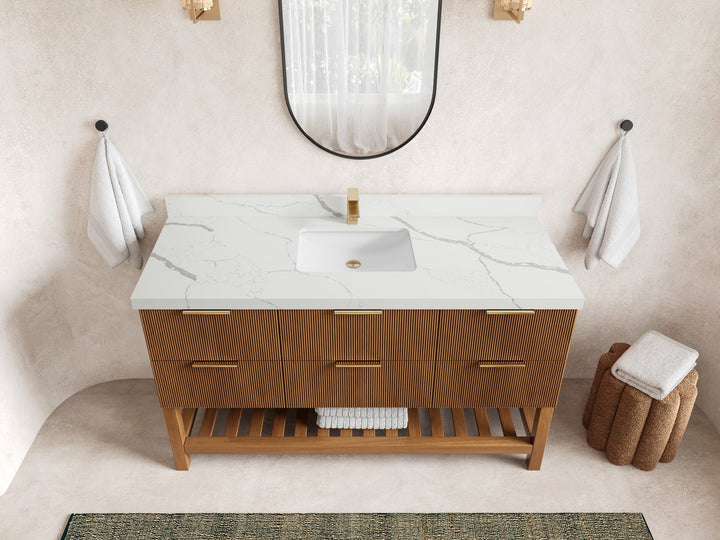 Catalina Teak 60 in W x 22 in D Free Standing Reeded Single Sink Bathroom Vanity - photo 16