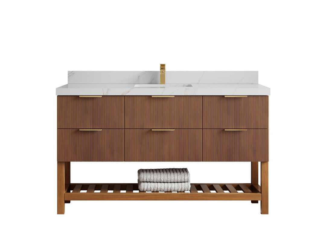 Catalina Teak 60 in W x 22 in D Free Standing Reeded Single Sink Bathroom Vanity - Willow Bath and Vanity