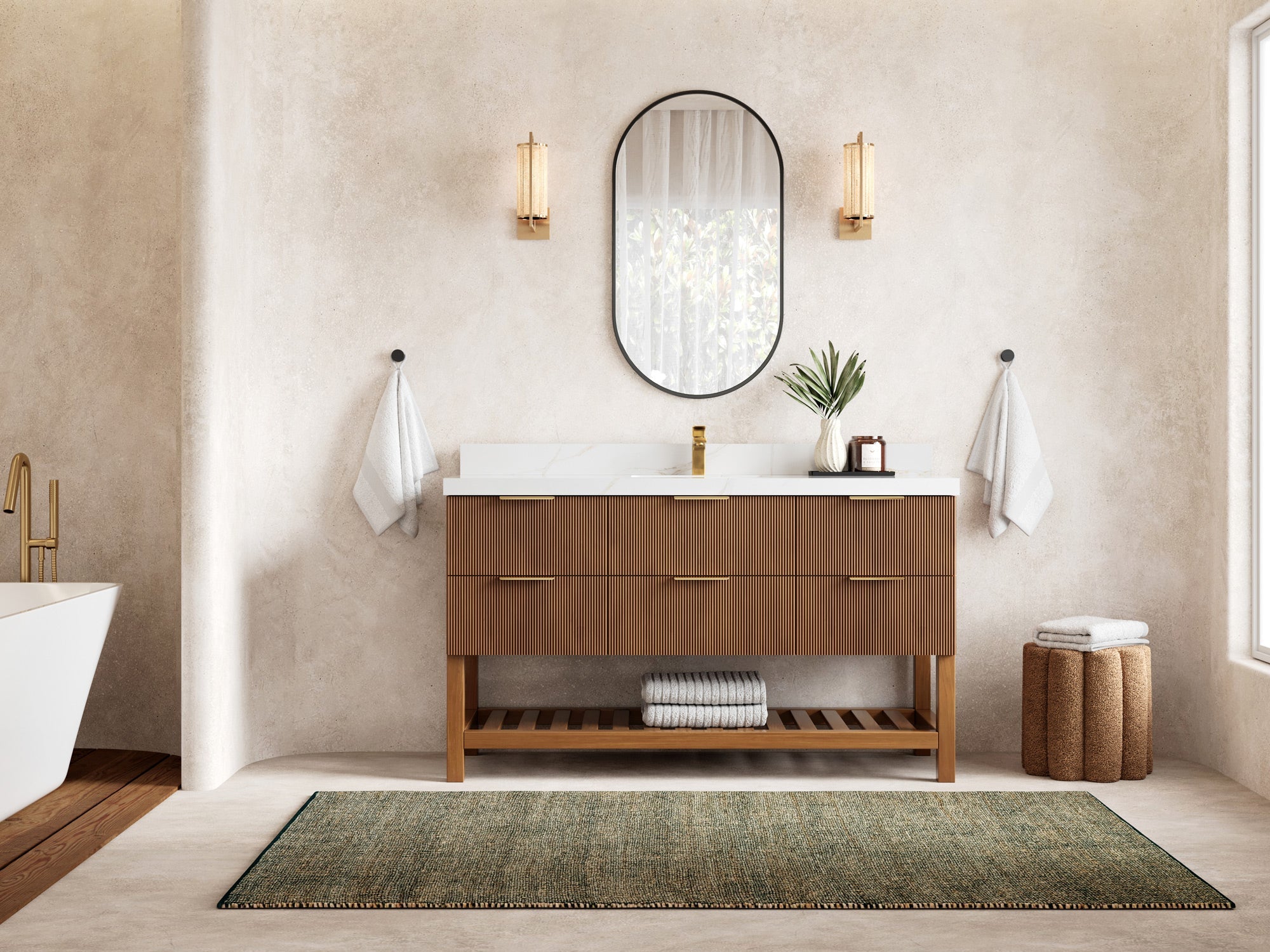 Catalina Teak 60 in W x 22 in D Free Standing Reeded Single Sink Bathroom Vanity - Willow Bath and Vanity