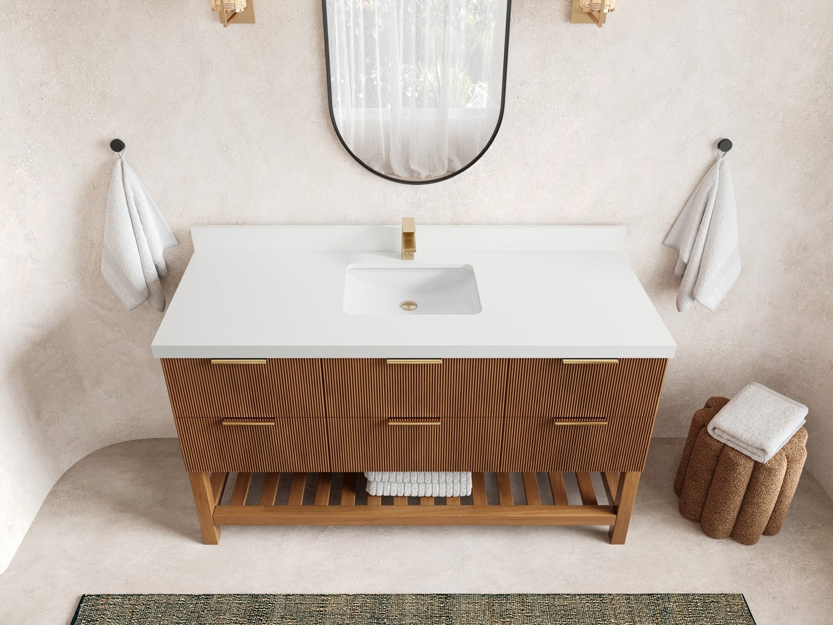 Catalina Teak 60 in W x 22 in D Free Standing Reeded Single Sink Bathroom Vanity - Willow Bath and Vanity