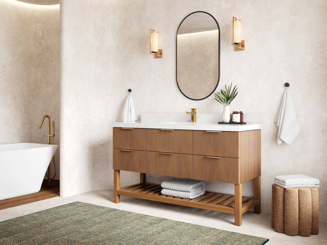 Catalina Teak 60 in W x 22 in D Free Standing Reeded Single Sink Bathroom Vanity - Willow Bath and Vanity