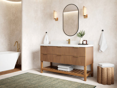 Catalina Teak 60 in W x 22 in D Free Standing Reeded Single Sink Bathroom Vanity - Willow Bath and Vanity