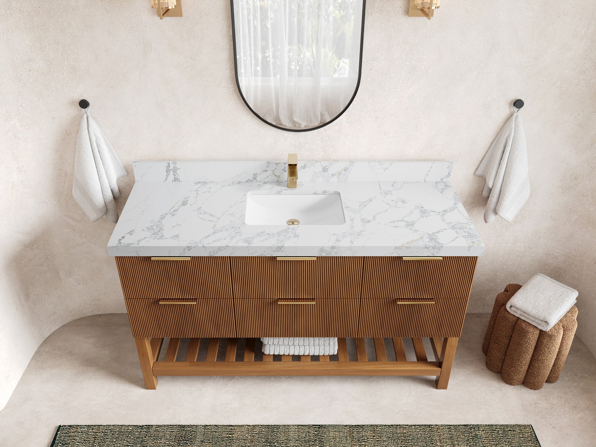 Catalina Teak 60 in W x 22 in D Free Standing Reeded Single Sink Bathroom Vanity - Willow Bath and Vanity