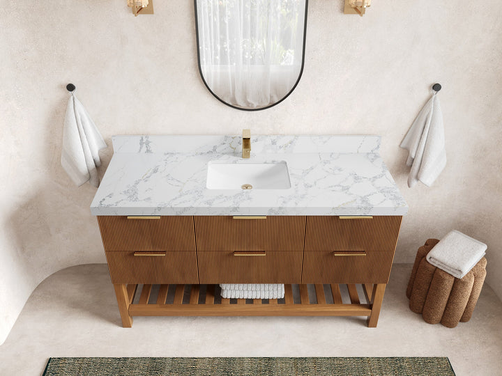 Catalina Teak 60 in W x 22 in D Free Standing Reeded Single Sink Bathroom Vanity - photo 20