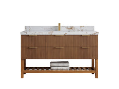 Catalina Teak 60 in W x 22 in D Free Standing Reeded Single Sink Bathroom Vanity - photo 32