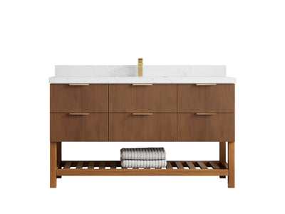 Catalina Teak 60 in W x 22 in D Free Standing Reeded Single Sink Bathroom Vanity - Willow Bath and Vanity