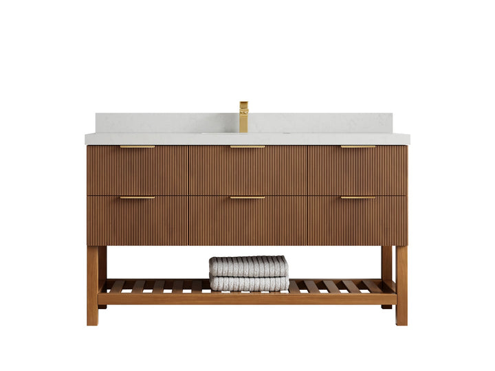 Catalina Teak 60 in W x 22 in D Free Standing Reeded Single Sink Bathroom Vanity - photo 13