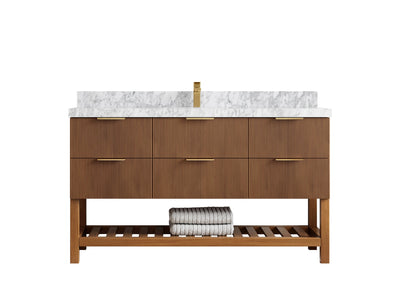 Catalina Teak 60 in W x 22 in D Free Standing Reeded Single Sink Bathroom Vanity - Willow Bath and Vanity