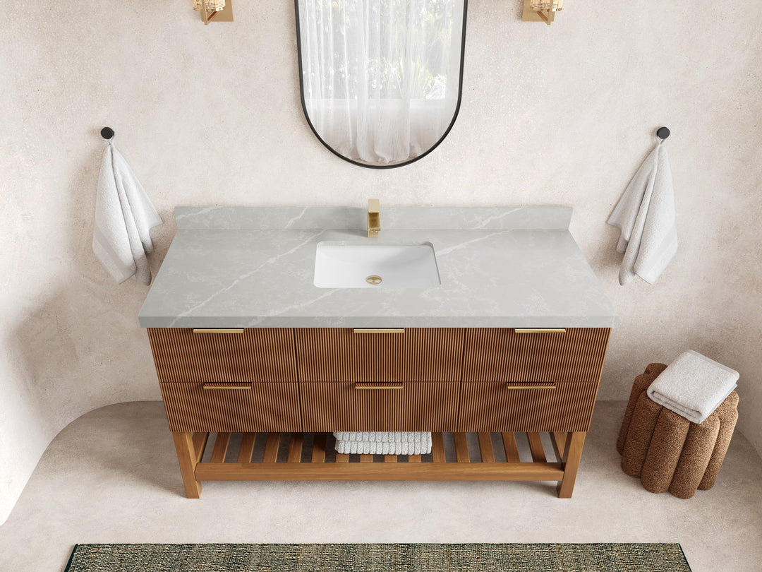 Catalina Teak 60 in W x 22 in D Free Standing Reeded Single Sink Bathroom Vanity - Willow Bath and Vanity