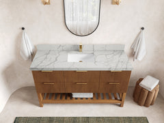 Catalina Teak 60 in W x 22 in D Free Standing Reeded Single Sink Bathroom Vanity - photo 35