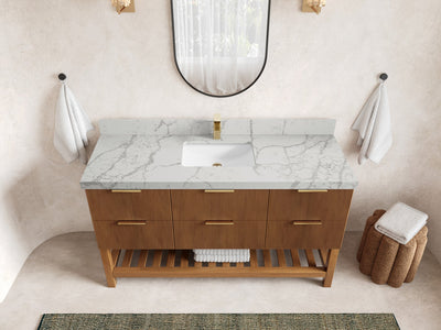 Catalina Teak 60 in W x 22 in D Free Standing Reeded Single Sink Bathroom Vanity - Willow Bath and Vanity