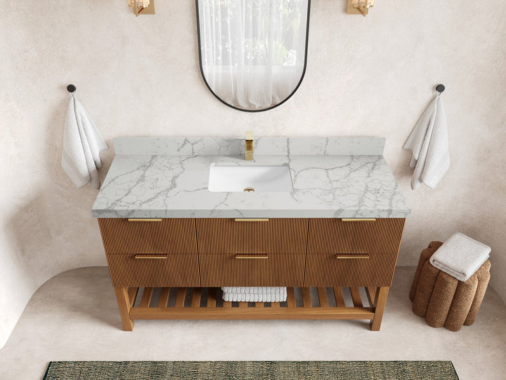 Catalina Teak 60 in W x 22 in D Free Standing Reeded Single Sink Bathroom Vanity - photo 42