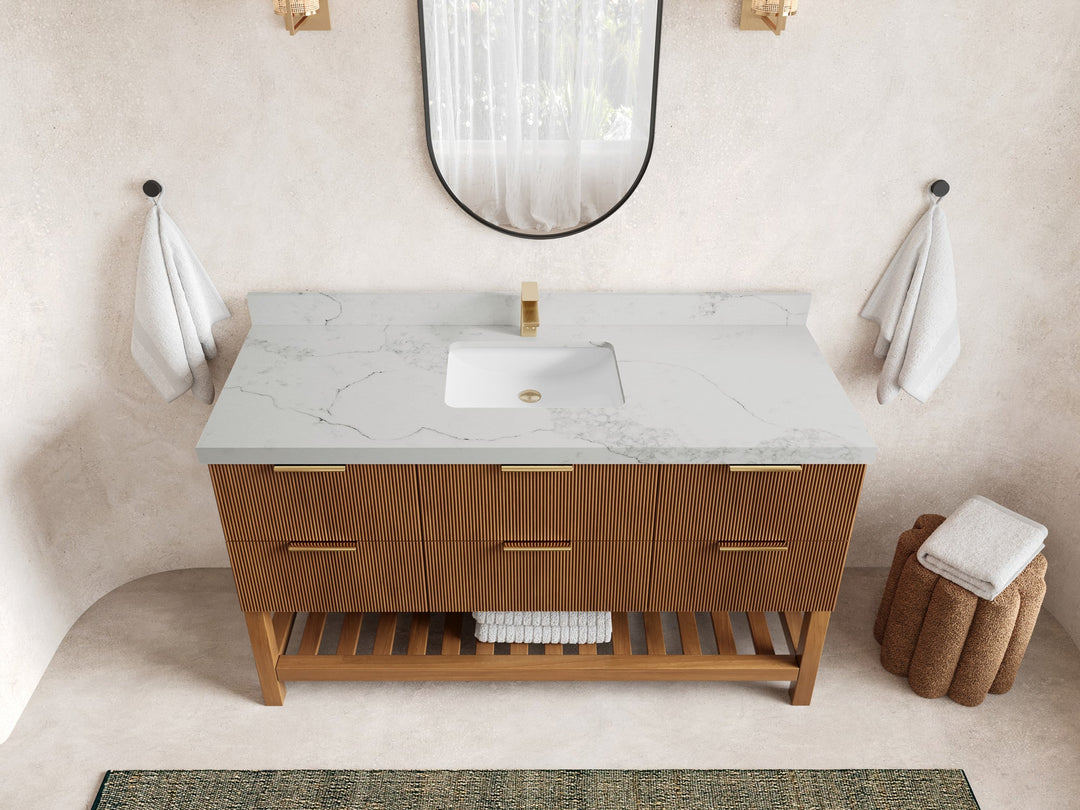 Catalina Teak 60 in W x 22 in D Free Standing Reeded Single Sink Bathroom Vanity - Willow Bath and Vanity